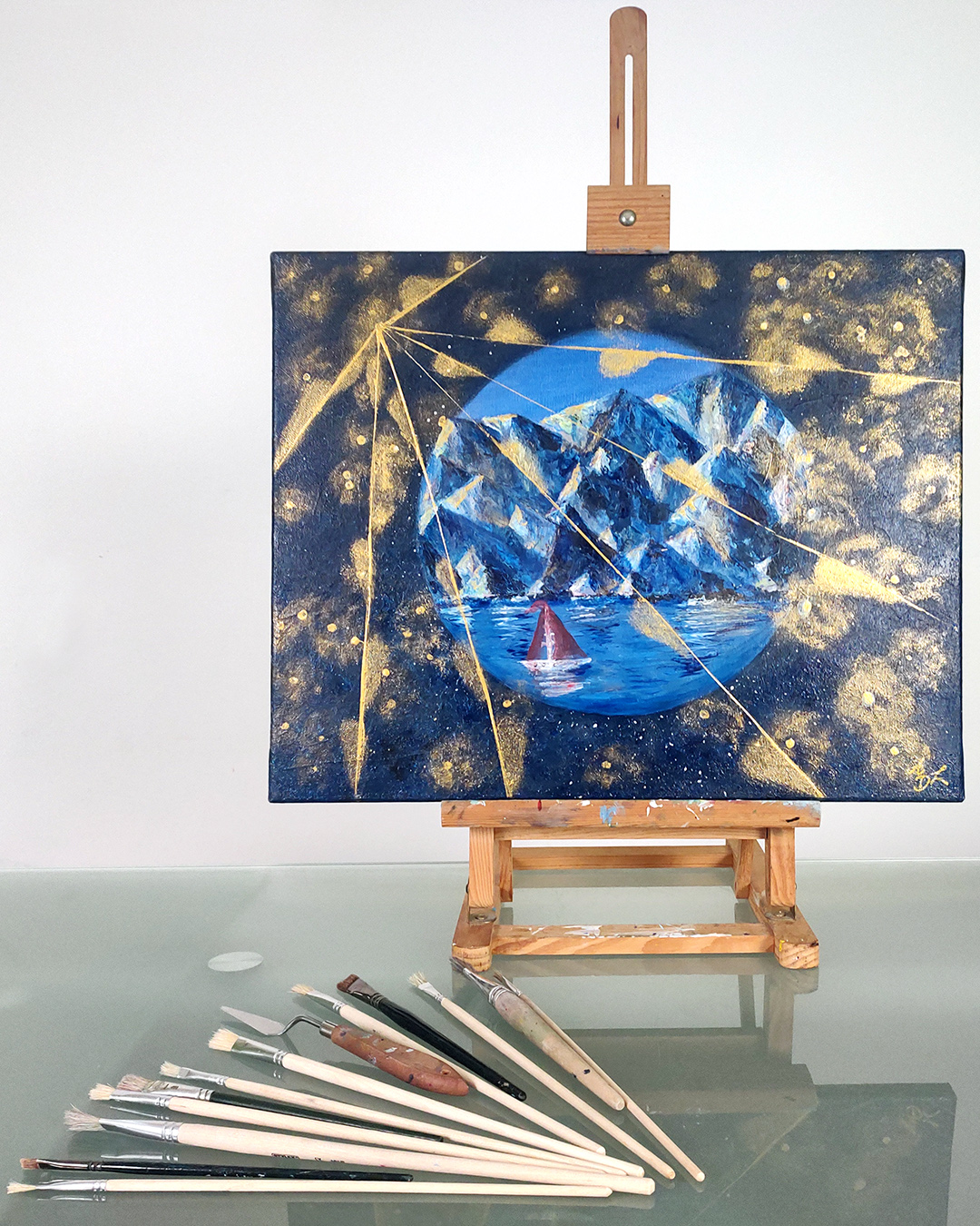 Painting “Golden Trace Beyond the Granite Horizon”